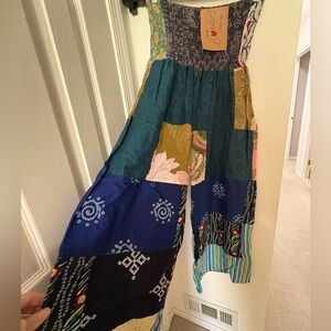 Ashley Taylor Navy & Teal Patchwork Smocked pants